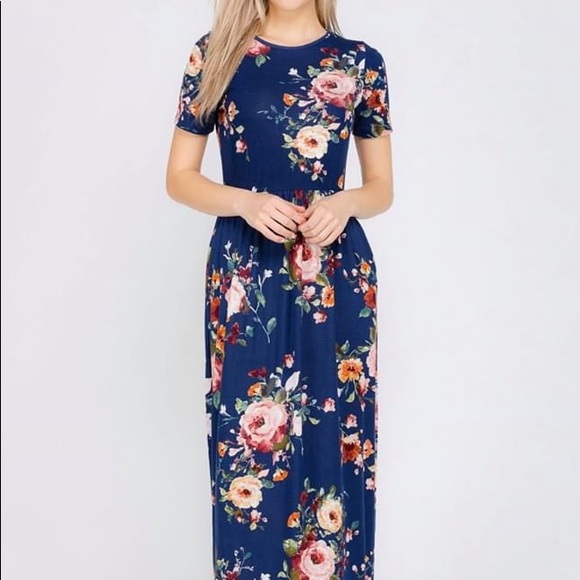 💛Floral Maxi Dress with Pockets - Picture 1 of 6